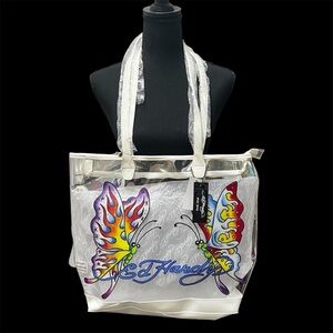 NWT Ed Hardy Butterfly Graphic Clear PVC Tote Bag Y2K 90s Edgy Streetwear